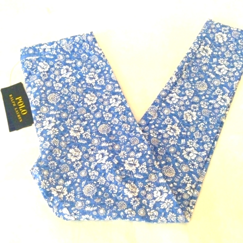 New polo Ralph Lauren girls full leg stretchy blue floral legging Sz M (8-10)